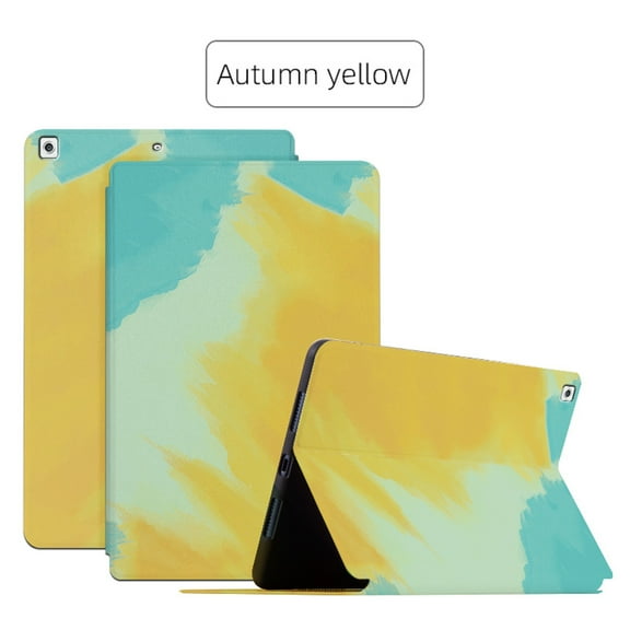 ELEHOLD for iPad 6th Generation 9.7 inch 2018 Colorful Case, Slim Lightweight Smart Auto Sleep/Wake Stand Stripe Non-Slip Shockproof Watercolor Painting Style Case, Autumn Yellow