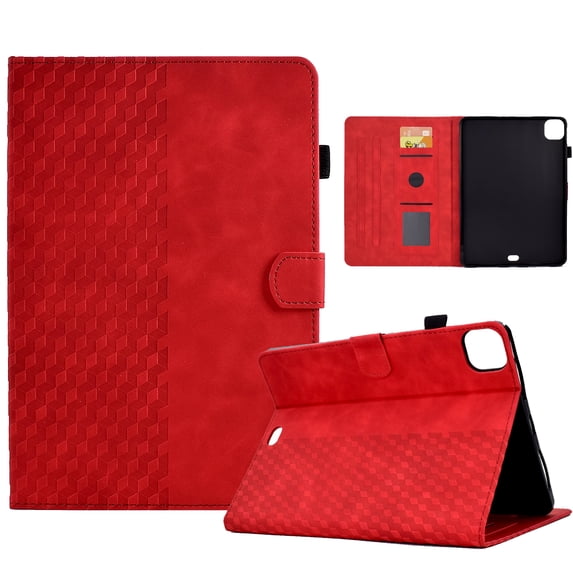 ELEHOLD For iPad 6th Generation Diamond Embossing Leather Folio Folding Full Body Protective Case Kickstand Shockproof Cover, Auto Sleep&Wake, with Credit Card Slot, Red
