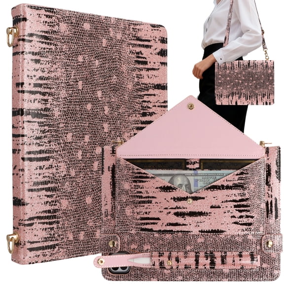 ELEHOLD For iPad 8th/7th/6th/5th Generation Case, Luxury Premium Leather Pen Card slots Crossbody Flap Envelope Case with Hand strap+Shoulder Strap ,Pink