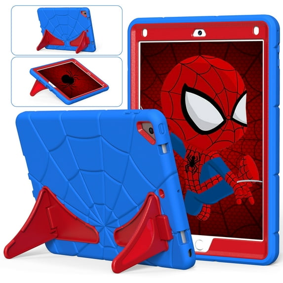 ELEHOLD for iPad 9.7 inch 6th/5th 2018/2017 & iPad Air 2 Rugged Case, Cute Cartoon Kids Friendly Built-in Double Kickstand Full Protection Shockproof Children Case,Blue+Red