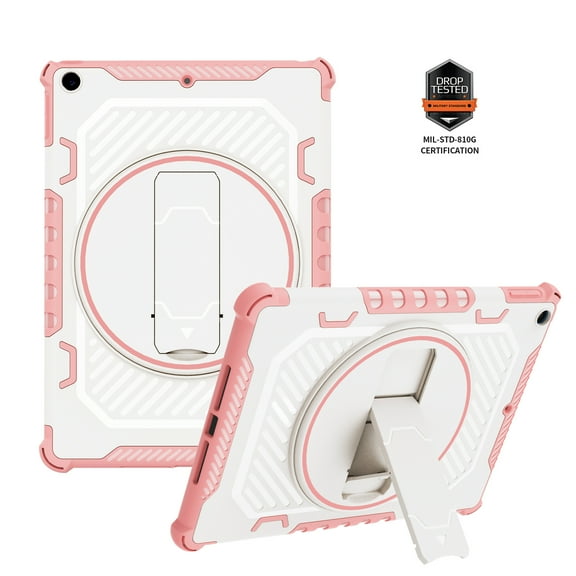 ELEHOLD for iPad 9th/8th/7th Gen 10.2 Inch 2021/2020/2019 Rugged Case with 360° Ratation Hidden Kickstand Shockproof Heavy Duty Protection Cover for iPad 10.2 Inch,Pink