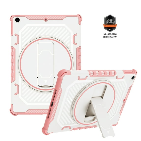 ELEHOLD for iPad 9th/8th/7th Gen 10.2 Inch 2021/2020/2019 Rugged Case with 360° Ratation Hidden Kickstand Shockproof Heavy Duty Protection Cover for iPad 10.2 Inch,Pink