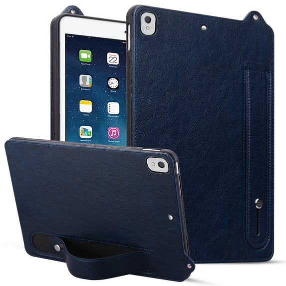 ELEHOLD for iPad 9th/8th/7th Generation Case, Slim Fit Protective PU Leather Business Wrist Strap Stand Shock-Resistant Protective Case for iPad 9th/8th/7th Generation,Blue