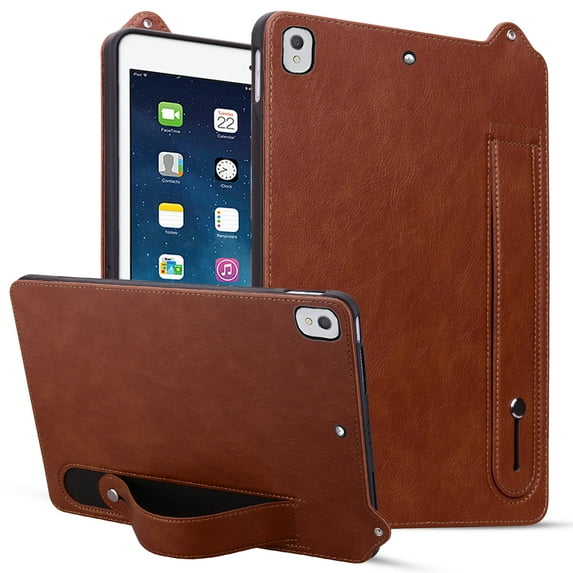 ELEHOLD for iPad 9th/8th/7th Generation Case, Slim Fit Protective PU Leather Business Wrist Strap Stand Shock-Resistant Protective Case for iPad 9th/8th/7th Generation,Brown