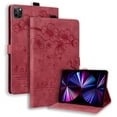 thumbnail image 1 of ELEHOLD for iPad Pro 11 inch 2024 Leather Case,Embossed Flower Cat Pattern Leather Folio Smart Case Card Slots Kickstand Magnetic Clasp Shockproof Protective Cover for iPad Pro 11" 2024, Red, 1 of 8