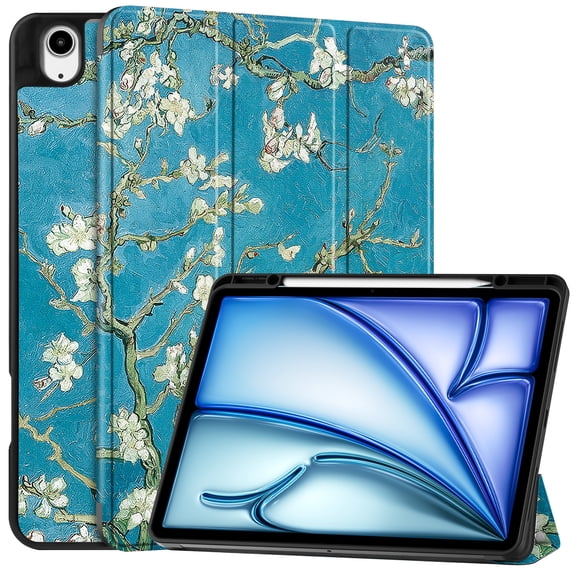 ELEHOLD for iPad Air 13 Inch Case M2 (2024), iPad Air 13 Case with Pencil Holder, Support iPad 2nd Pencil Charging/Pair, Trifold Stand Smart Case with Soft TPU Back,Auto Wake/Sleep,Apricot Blossom