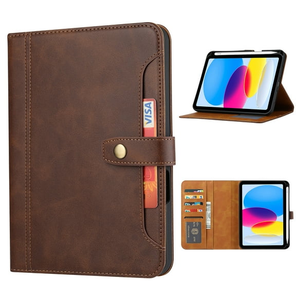 ELEHOLD iPad Case For Apple iPad 11th(A16) 2025 Multi-Functional Flip Leather Wallet Case with Front Pocket Card Slots Kickstand Pencil Holder Shockproof Business Men Women Case Cover,Coffee