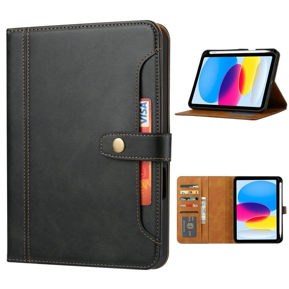 ELEHOLD iPad Case For Apple iPad 11th(A16) 2025 Multi-Functional Flip Leather Wallet Case with Front Pocket Card Slots Kickstand Pencil Holder Shockproof Business Men Women Case Cover,Black