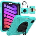 thumbnail image 1 of ELEHOLD for iPad Mini 6 Case (8.3-Inch,2021 Model), Heavy Duty Shockproof Rugged Handle Shoulder Strap Rotating Kickstand Cover with Pencil Holder, mint, 1 of 1