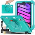 thumbnail image 1 of ELEHOLD for iPad Mini 6th Gen 2021 Rugged Case,Hybrid Shockproof Protective Matte Back Case with  360° Rotation Stand Handle Grip Pencil Holder Crossbody Shoulder Strap for iPad Mini 6 8.3" - Blue, 1 of 15