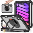 thumbnail image 1 of ELEHOLD for iPad Mini 6th Gen 2021 Rugged Case,Hybrid Shockproof Protective Matte Back Case with  360° Rotation Stand Handle Grip Pencil Holder Crossbody Shoulder Strap for iPad Mini 6 8.3" - Black, 1 of 15