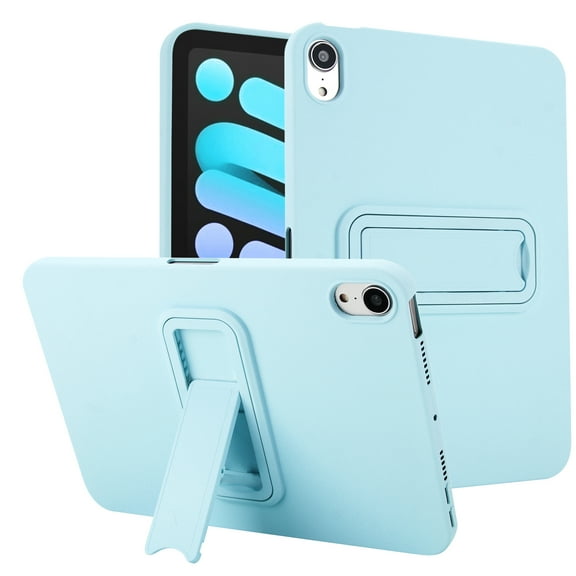 ELEHOLD For iPad Mini 7th 6th Generation Protective Case with Kickstand,Shockproof Slim Foldable Kickstand TPU Hard PC Protective Case Cover with Cleaning Cloth & Stylus, Lightblue