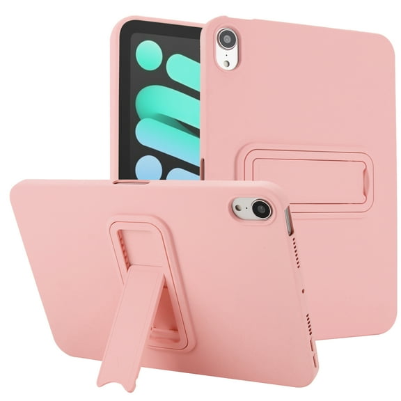 ELEHOLD For iPad Mini 7th 6th Generation Protective Case with Kickstand,Shockproof Slim Foldable Kickstand TPU Hard PC Protective Case Cover with Cleaning Cloth & Stylus, Pink