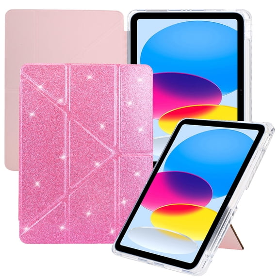 ELEHOLD For iPad Mini 7th(A17 Pro) 2024 / 6th Generation 2022Case, Bling Magnetic Flip PU Leather Shock-Absorbent Multi-Angle Kickstand Full Protection Case Cover,Pink