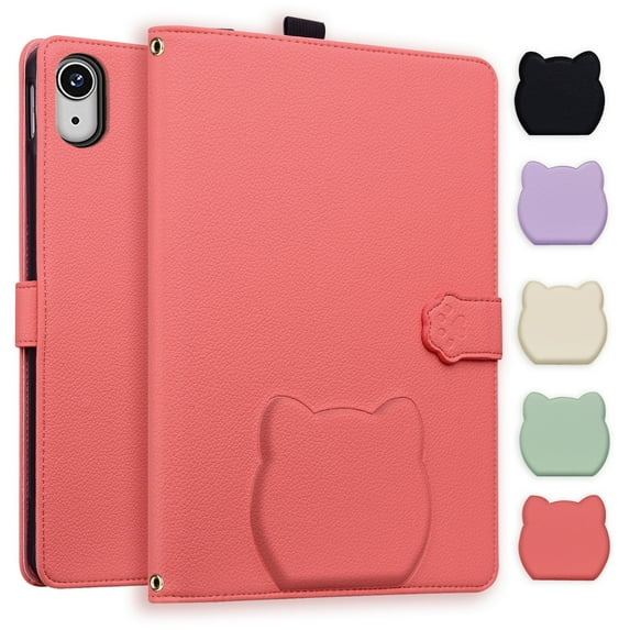 ELEHOLD For iPad Mini 7th(A17 Pro)/ 6th Generation Case , TPU+ PU Leather Cute Kitten Shockproof Magnetic Flip Kickstand Multi-Angle Card Slot Automatic Sleep Case,Red
