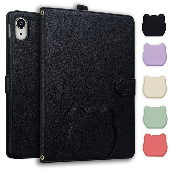 ELEHOLD For iPad Mini 7th(A17 Pro)/ 6th Generation Case , TPU+ PU Leather Cute Kitten Shockproof Magnetic Flip Kickstand Multi-Angle Card Slot Automatic Sleep Case,Black