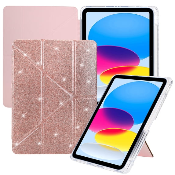 ELEHOLD For iPad Pro 11 Case 2022/2021/2020/2018,iPad Air 4th/5th, Bling Magnetic Flip PU Leather Shock-Absorbent Multi-Angle Kickstand Full Protection Case Cover,Rosegold