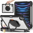 thumbnail image 1 of ELEHOLD for iPad Pro 11 Inch 2022/2021/2020/2018/Air 5/4 Rugged Case,Hybrid Shockproof Protective Matte Back Case with 360° Rotation Stand Handle Grip Pencil Holder Crossbody Shoulder Strap,Black, 1 of 1
