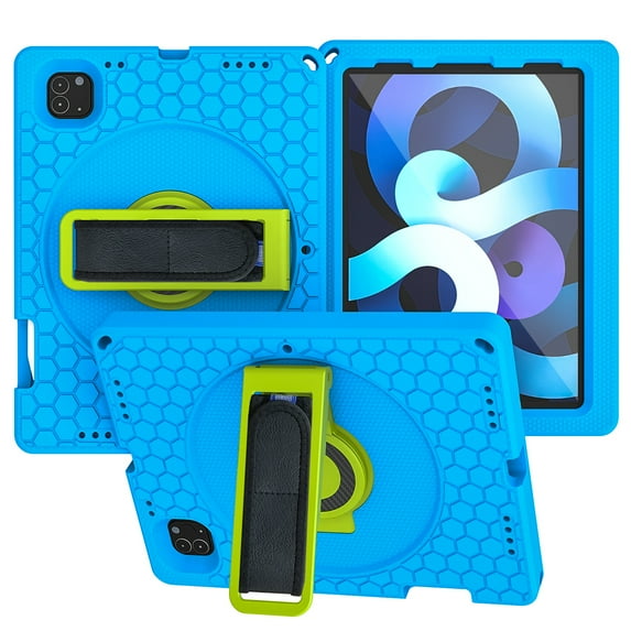 ELEHOLD for iPad Pro 11 inch 2022/2021/2020/2018 Rugged Case, Heavy Duty Protection Hand Strap Built-in Kickstand Crossbody Shoulder Strap Shockproof Case for iPad Pro 11 inch,Blue