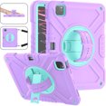 thumbnail image 1 of ELEHOLD for iPad Pro 11 inch 2022/2021/2020/2018 iPad Air 5/Air 4 Rugged Case, Shockproof Heavy Duty Protective Cover with Handle Strap & Pencil Holder & Kickstand & Shoulder Strap - Purple Green, 1 of 13