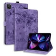 thumbnail image 1 of ELEHOLD for iPad Pro 11 inch 2024 Leather Case,Embossed Flower Cat Pattern Leather Folio Smart Case Card Slots Kickstand Magnetic Clasp Shockproof Protective Cover for iPad Pro 11" 2024, Purple, 1 of 8