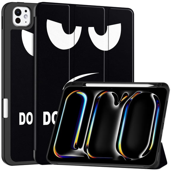 ELEHOLD for iPad Pro 11 inch 2024 Tri-fold Leather with Pencil Holder Case Kickstand Magnetic Folio Slim Shockproof TPU Cover for iPad Pro 11" 2024,Eyes
