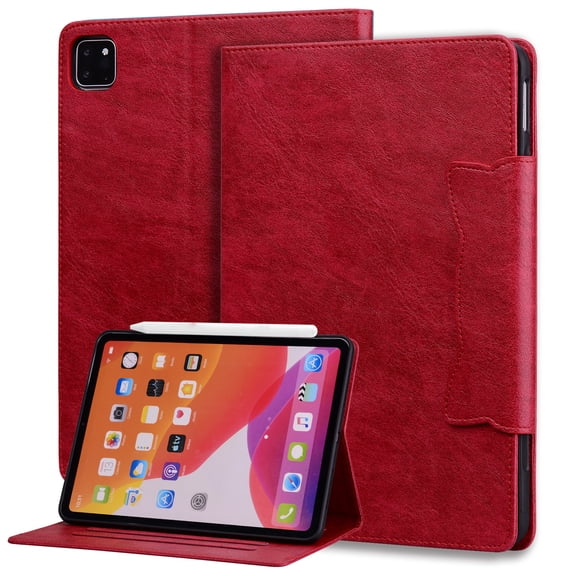 ELEHOLD for iPad Pro 12.9 2021/2020/2018/2022 ,Premium PU Leather Card Slot Folio Stand Cover, Auto Wake/Sleep,Multiple Viewing Angles Magnetic Smart Shockproof Protective Cover,Red