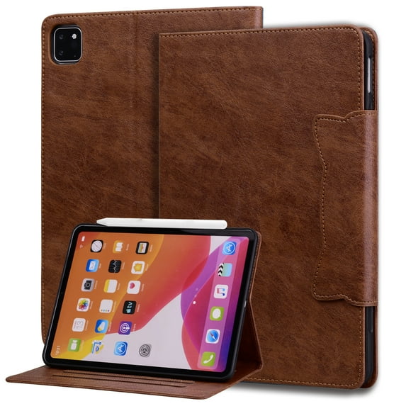 ELEHOLD for iPad Pro 12.9 2021/2020/2018/2022 ,Premium PU Leather Card Slot Folio Stand Cover, Auto Wake/Sleep,Multiple Viewing Angles Magnetic Smart Shockproof Protective Cover,Brown