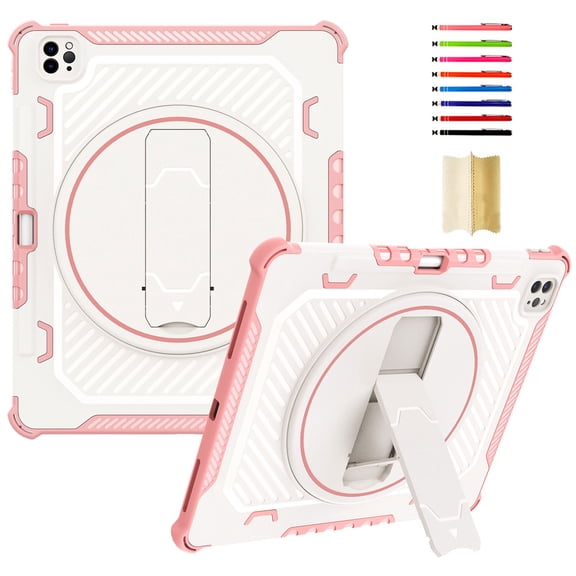 ELEHOLD for iPad Pro 12.9 Inch 2022/2021/2020/2018 Rugged Case with 360° Ratation Hidden Kickstand Pencil Holder Shockproof Heavy Duty Protection Cover for iPad Pro 12.9 Inch,Pink