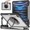 thumbnail image 1 of ELEHOLD for iPad Pro 12.9 Inch 2022/2021/2020/2018 Rugged Case,Hybrid Shockproof Protective PC Matte Back Case with 360° Rotation Stand Handle Grip Pencil Holder Crossbody Shoulder Strap,Black, 1 of 11