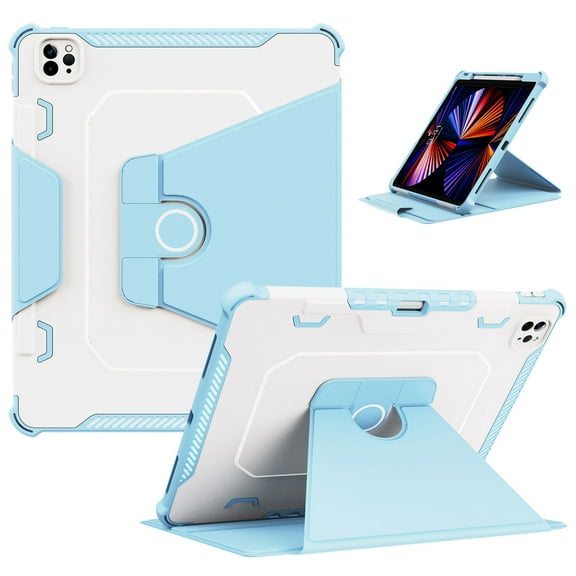 ELEHOLD for iPad Pro 12.9 inch 2022/2021/2020/2018 Shockproof Rugged Flip Case Rotation Kickstand Function with Anti-Slip Strip Pencil 
Holder Magnetic Heavy Duty Case,Blue