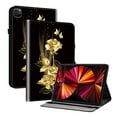 thumbnail image 1 of ELEHOLD for  iPad Pro 13 2024 Case, PU Leather Flowers Pretty Unique Design Slim Adjustable Stand Cover with Auto Sleep Wake Folio Cover Case for iPad Pro 13 2024,Golden Butterfly Roses, 1 of 6