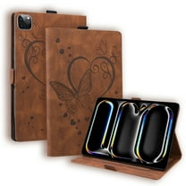 ELEHOLD for iPad Pro 13 inch (M5) 2025 Leather Case,Embossed Butterfly Pattern Folio Flip Smart Case Card Slots Kickstand Magnetic Clasp Shockproof Case for iPad Pro 13" 2025,Brown