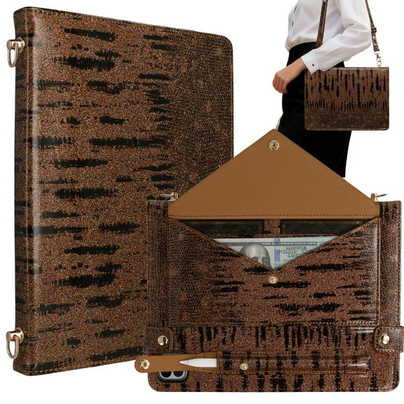 ELEHOLD For iPad Pro 13-inch (M5) 2025/(M4) 2024 Case, Luxury Premium Leather Pen Card Slots Stand Crossbody Flap Envelope Case with Hand strap+Shoulder Strap ,Brown