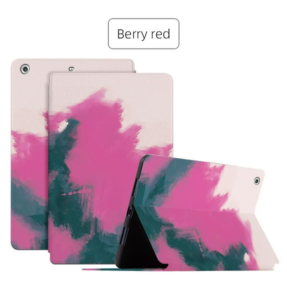 ELEHOLD for iPad mini 3/2/1 7.9 inch 2014/2013/2012 Colorful Case, Slim Lightweight Smart Auto Sleep/Wake Stand Stripe Non-Slip Shockproof Watercolor Painting Style Case,Berry Red