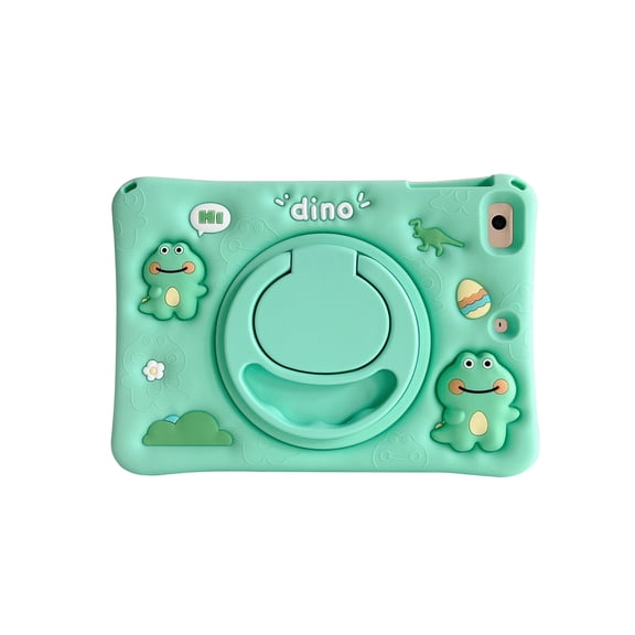 ELEHOLD for iPad mini 7 (A17 Pro)2024/6th Case,Cute Cartoon Soft Silicone Rotating Handle Stand Shock-Absorbent iPad Case with Pencil Holder and Shoulder Strap,Pinch Dinosaur