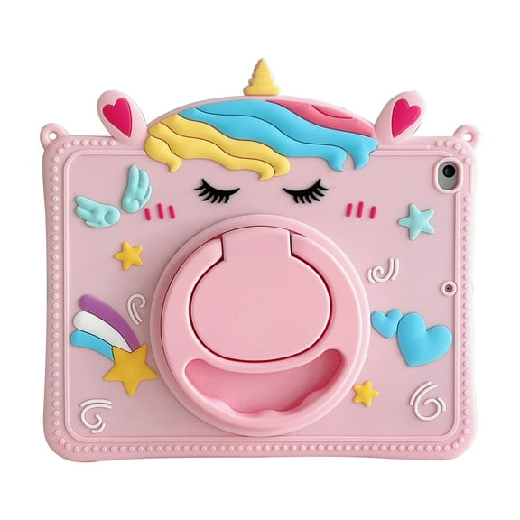 ELEHOLD for iPad mini 7 (A17 Pro)2024/6th Case,Cute Cartoon Soft Silicone Rotating Handle Stand Shock-Absorbent iPad Case with Pencil Holder and Shoulder Strap,Unicorn