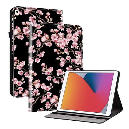 ELEHOLD for iPad mini 7 (A17 Pro)2024/6th Case, Flowers Pretty Unique Design Slim Adjustable Stand PU Leather Cover with Auto Sleep Wake Folio Case for iPad,Plum Blossom