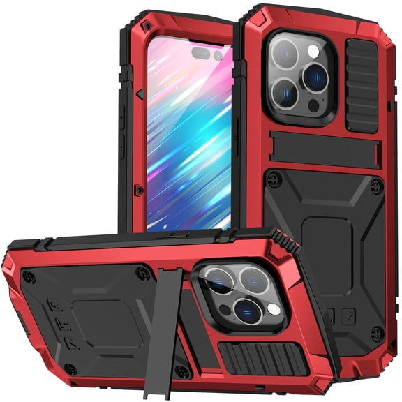 ELEHOLD for iPhone 11 6.1 Inch 2019 Case, Heavy Duty Armor Built-in Explosion-Proof Tempered Glass Screen Protector Wireless Charging Hang Rope Hidden Kickstand Shockproof Rugged Case,Red