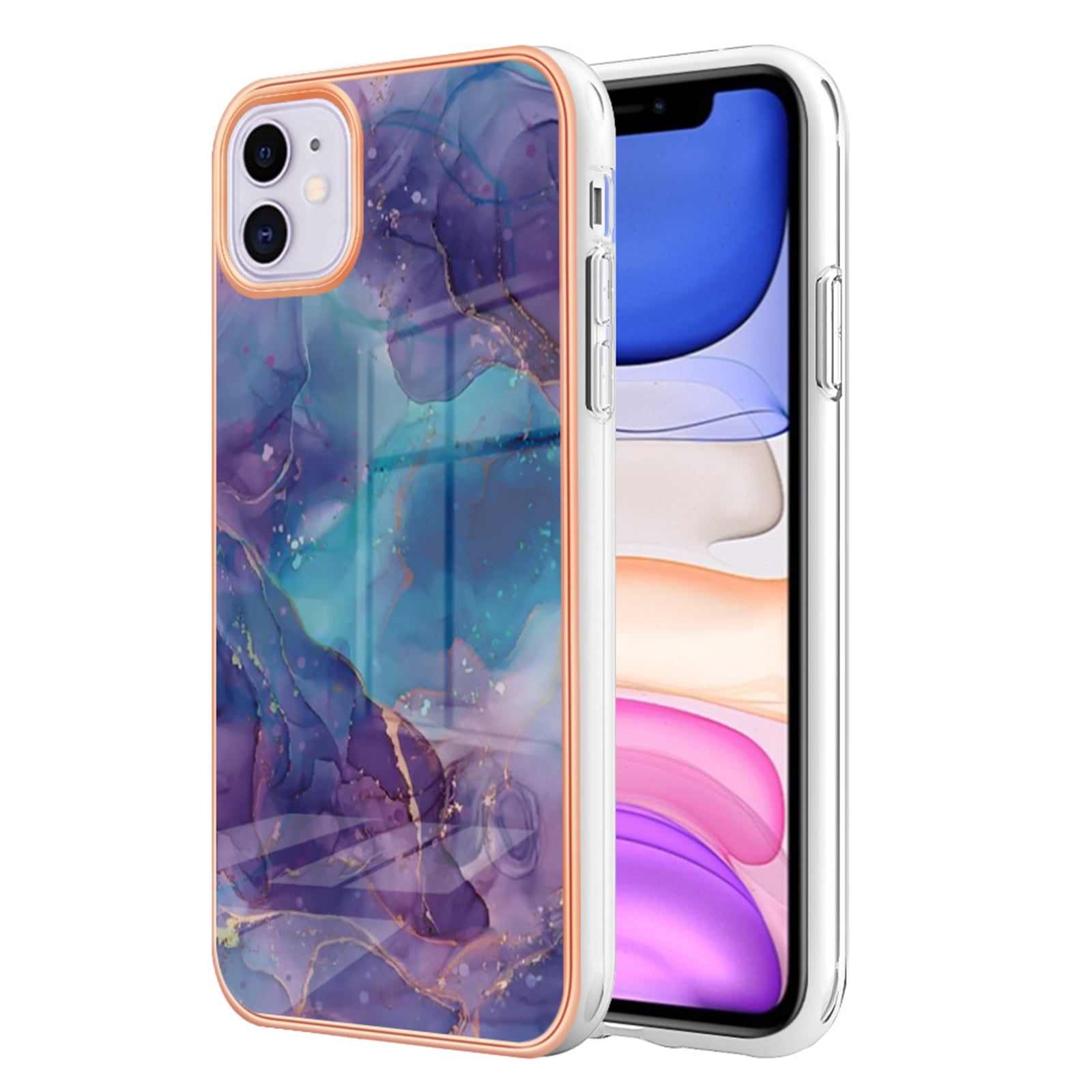 Case Ip11 ELEHOLD for iPhone 11 6.1 inch Marble Case, Clear Electroplated Frame ...