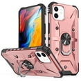 thumbnail image 1 of ELEHOLD for iPhone 11 Armor Case, Military Grade Hard PC Magnetic Built-in Car Mount 360° Rotatable Metal Ring Holder Kickstand Shockproof Multi-Functional Rugged Case, Rosegold, 1 of 8
