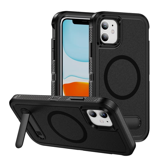 ELEHOLD for iPhone 11 Case,Compatible with Mag Safe Accessory,Magnetic Heavy Duty Drop Protection Invisible Kickstand Rugged Military-Grade Protective Phone Case ,Black
