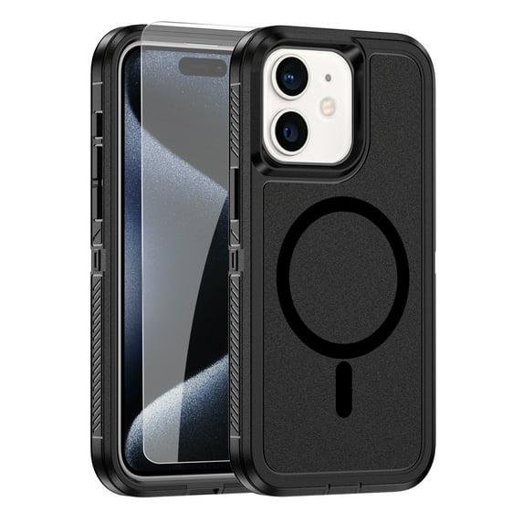 ELEHOLD for iPhone 11 Case with Screen Protector, Compatible with Magsafe, Military Grade Drop Protection Heavy Duty Shockproof Non-Slip Case for iPhone 11 6.1 Inch,Black