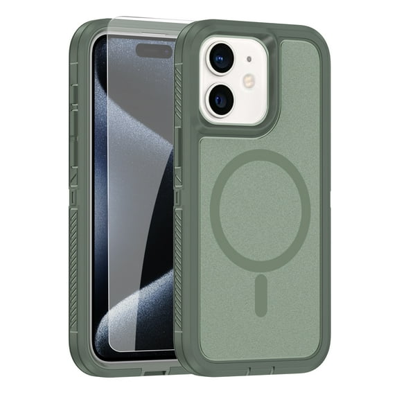 ELEHOLD for iPhone 11 Case with Screen Protector, Compatible with Magsafe, Military Grade Drop Protection Heavy Duty Shockproof Non-Slip Case for iPhone 11 6.1 Inch,Green