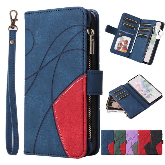 ELEHOLD for iPhone 11 Case, iPhone 11 Wallet Case for Women Men with 9 Credit Card Holder Zipper Purse PU Leather Strap Wristlet Protective Phone Cover,Blue
