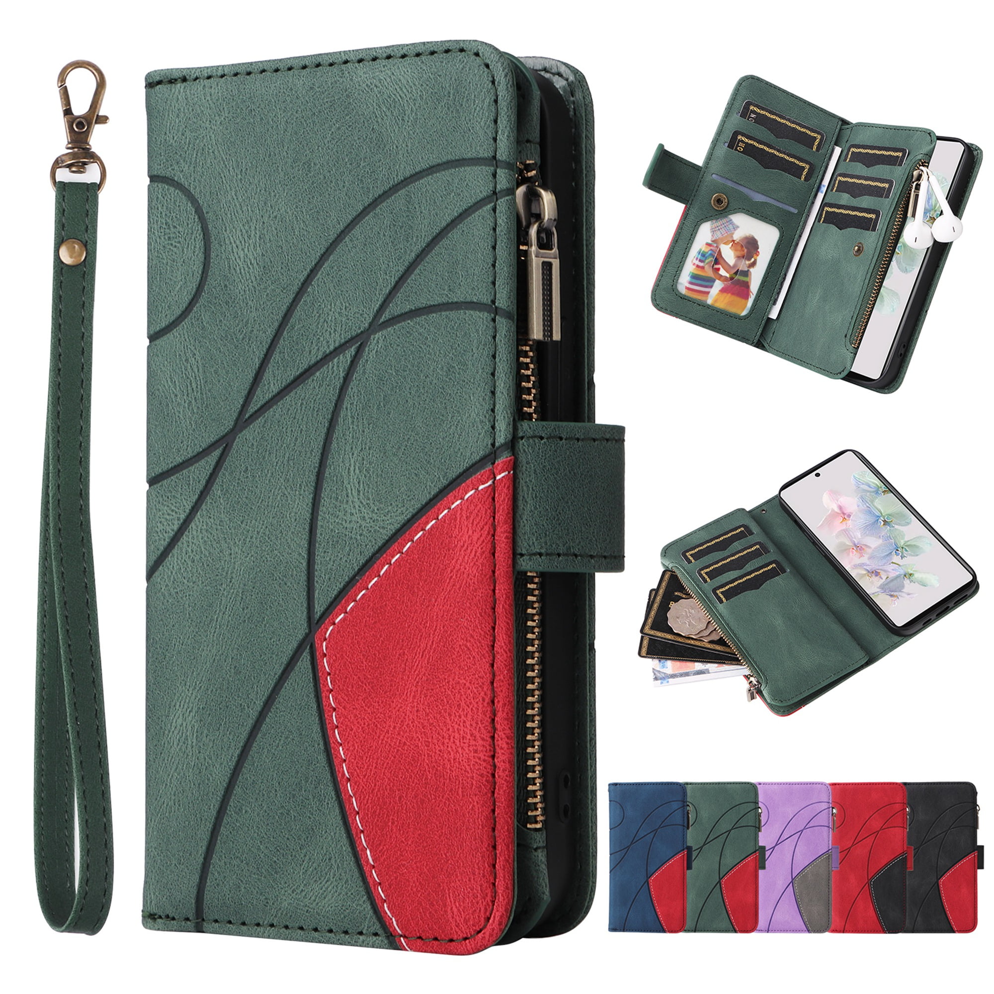 ELEHOLD for iPhone 11 Case, iPhone 11 Wallet Case for Women Men with 9  Credit Card Holder Zipper Purse PU Leather Strap Wristlet Protective Phone  Cover,Green - Walmart.com