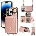 thumbnail image 1 of ELEHOLD for iPhone 11 Crossbody Wallet Case with Card Slots Pockets Magnetic Button Rotating Ring Holder Stand Shoulder Strap Case for Women Girls for iPhone 11,rosegold, 1 of 9