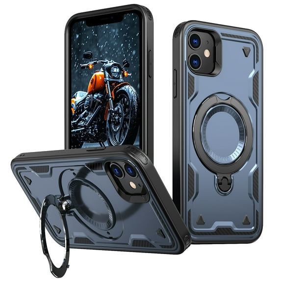 ELEHOLD For iPhone 11 Ergonomic Design Military Grade Shockproof Protective Case Magnetic Ring Stand Rugged Cover, Non-Slip, Support Wireless Charging, Blue