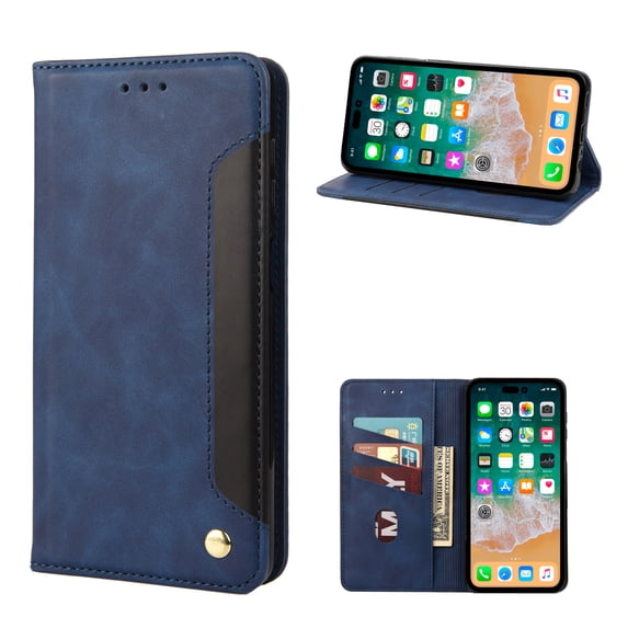 ELEHOLD for iPhone 11 Flip Wallet Case, Slim Shockproof Premium Vintage PU Leather Magnetic Closure Built-in Card Holders Kickstand Function Wallet Purse Case,blue