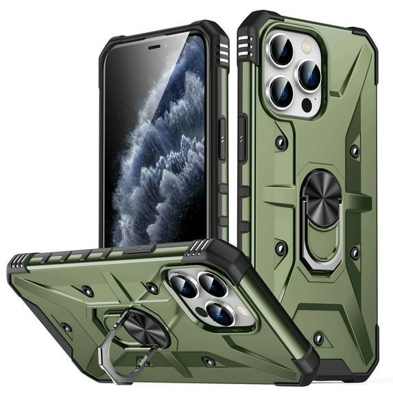 ELEHOLD for iPhone 11 Pro Armor Case, Military Grade Hard PC Magnetic Built-in Car Mount 360° Rotatable Metal Ring Holder Kickstand Shockproof Multi-Functional Rugged Case, Armygreen